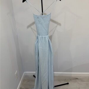 Smocked Spaghetti-Strap Maxi Dress in Light Blue